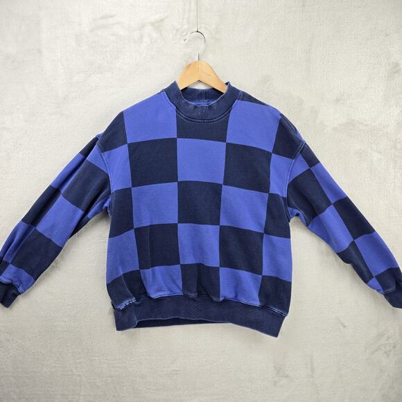 Stussy Crewneck Sweatshirt Womens XS Blue Blur Checker Streetwear Surf Skate Vtg - Picture 2 of 10